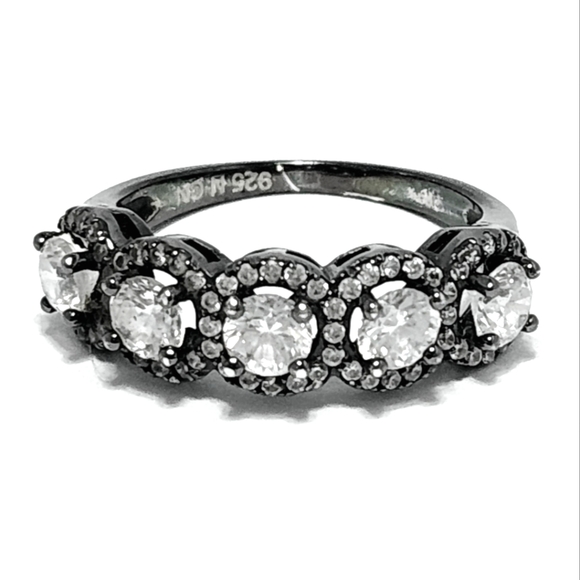 SILVER Halo 5 stones Ring size 7 - Picture 3 of 11